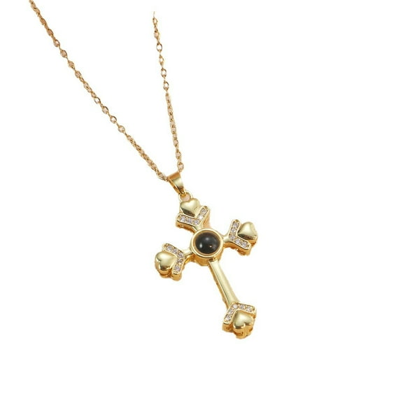 Personalized Picture Projection Necklace Custom Photo Memorial Iris Cross Pendant for Women, Customized Text & Love in 100 Languages Memory Charm Necklace Birthday Valentine Gift for Mom Wife