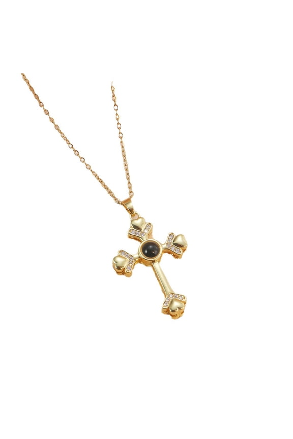 Personalized Picture Projection Necklace Custom Photo Memorial Iris Cross Pendant for Women, Customized Text & Love in 100 Languages Memory Charm Necklace Birthday Valentine Gift for Mom Wife