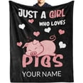 thumbnail image 1 of Personalized Pig Blanket Gifts with Text Name, 30"x40" Flannel Fleece Throw Blanket Soft for Girls Boys Adults, Lightweight, Comfortable, Warm Cute Pig Themed Blanket for Bed Couch, 1 of 6