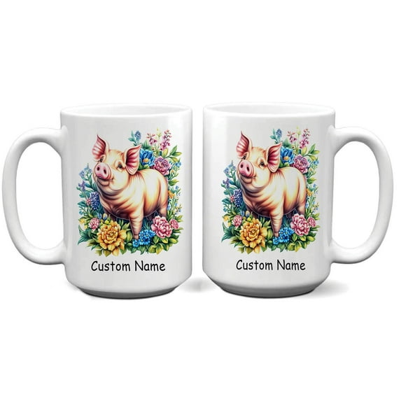 Personalized Pig Coffee Mug – Cute Gift for Pig Lovers, Parents, Siblings, Friends – Custom Name Ceramic Cup 11oz – Ideal for Coffee, Tea & Farm Animal Fans