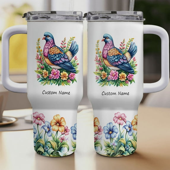 Personalized Pigeon Lover Gift Tumbler 40oz – Custom Stainless Travel Cup with Handle, Straw, and Lid – Cute Animal Mug for Women Girls Birthday Christmas Birdwatcher Present