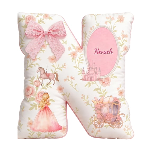 Personalized Pillow Custom Embroidered Pillow Durable Soft Fabric Initial Letter Throw Pillow Custom Decorative Cushion Personalized Gift For Nursery Pink Princess Theme Single