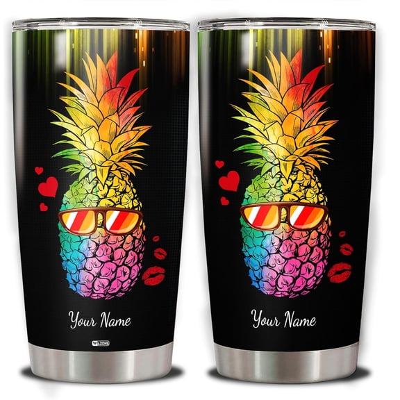 Personalized Pineapple Tumbler Custom Name Insulated Cup Double Wall Vacuum Stainless Steel Travel Mug 20oz 30oz Gifts Birthday Christmas Anniversary For Men Women Lgbt