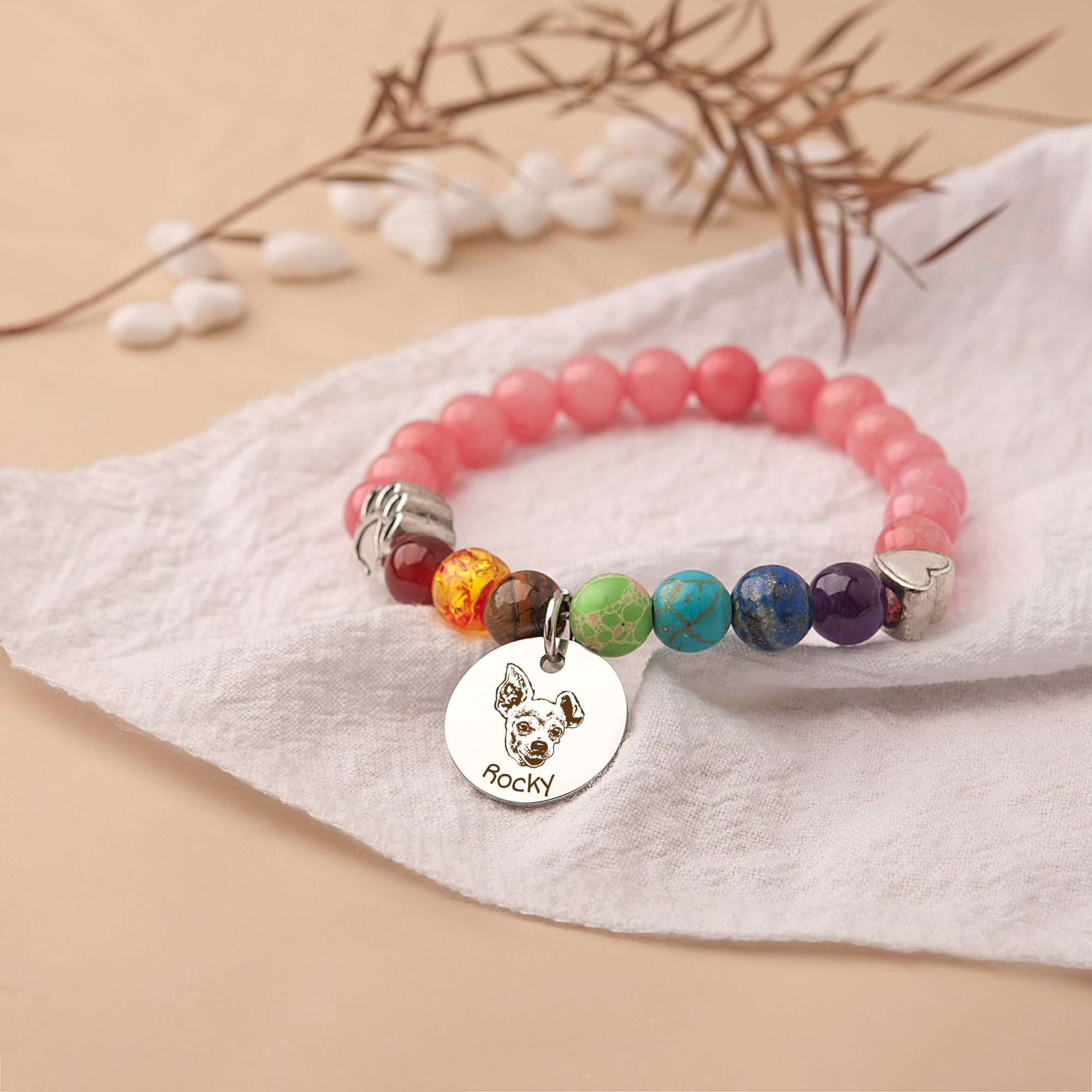 Pet Memorial Wish Bracelet - Lava Bead Rainbow Bridge Bracelet For Pet Loss