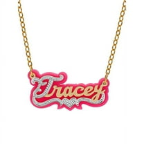 Personalized Pink Acrylic Name Necklace with Beading and Rhodium