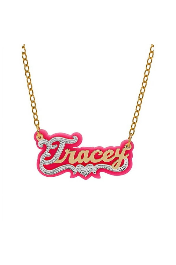 Personalized Pink Acrylic Name Necklace with Beading and Rhodium