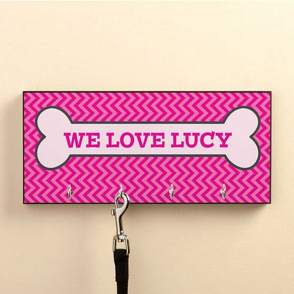 Personalized Pink Chevron Leash Hanger