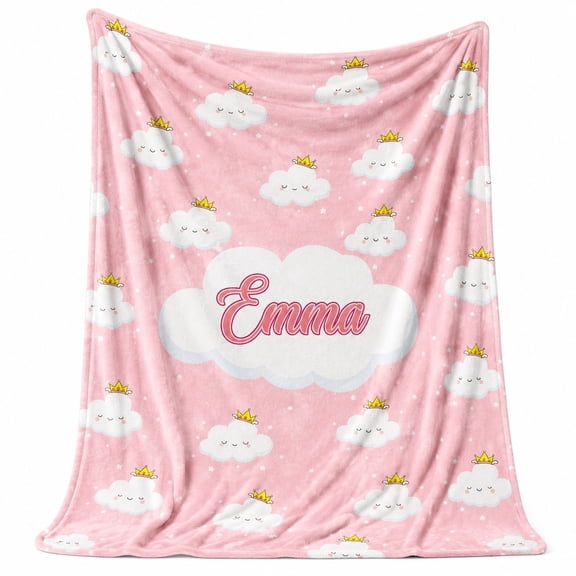 Personalized Pink Cloud Fleece Blanket, Custom Name 280gsm Polyester Throw Blanket, 30x40 40x50 50x60 60x80 In