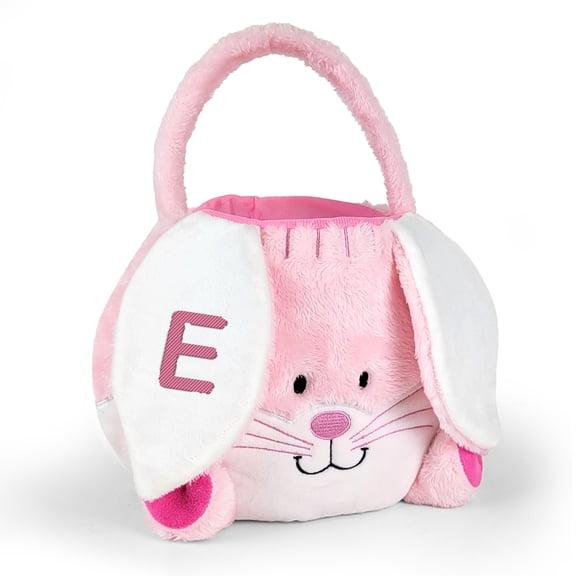 Personalized Pink Fuzzy Easter Bunny Basket With Initial
