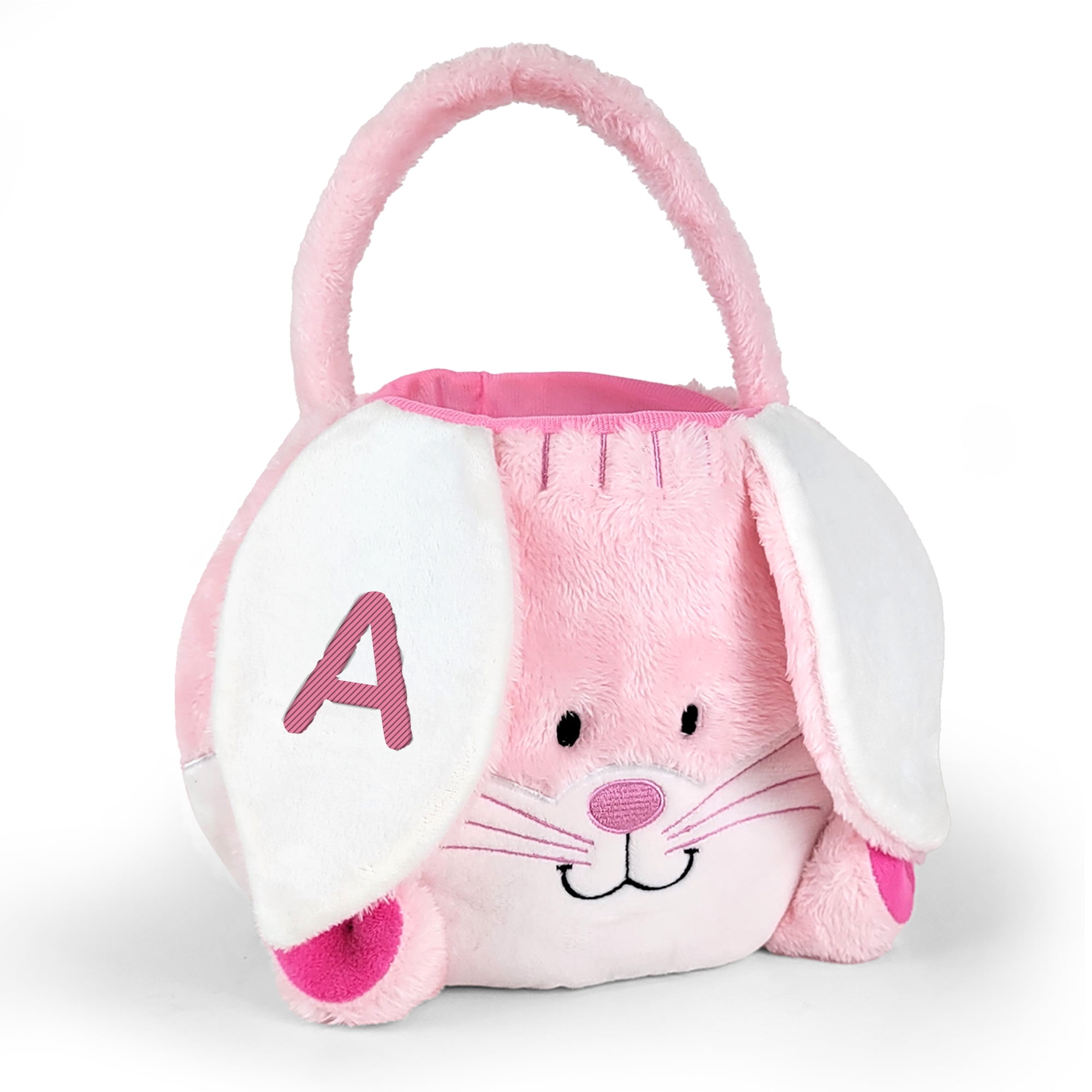 Personalized Pink Fuzzy Easter Bunny Basket With Initial