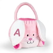 Personalized Pink Fuzzy Easter Bunny Basket With Initial