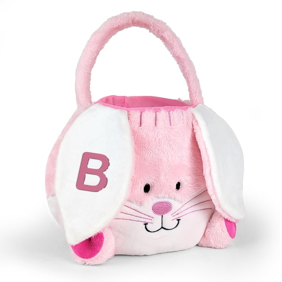 Personalized Pink Fuzzy Easter Bunny Basket With Initial