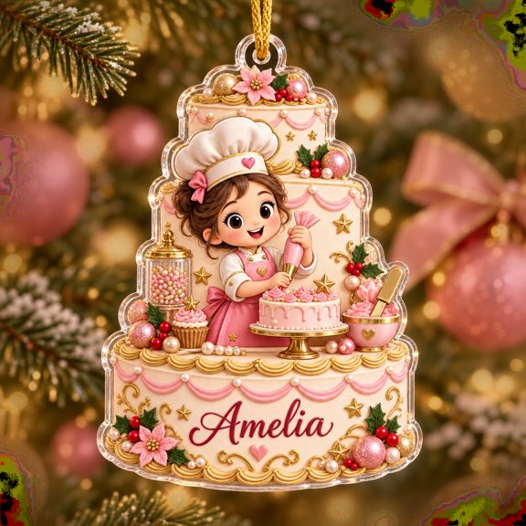 Personalized Pink Gold Cake Decorator Acrylic Christmas Ornament