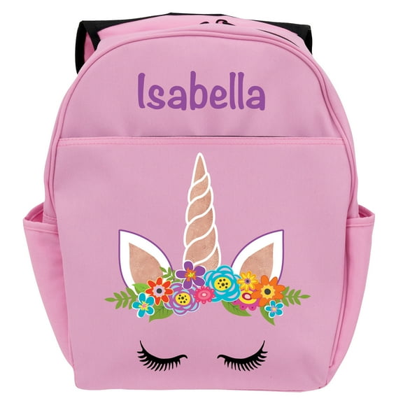 Personalized Pink Happy Unicorn Backpack with Adjustable Shoulder Straps and Carrying Handle, 17" x 14"