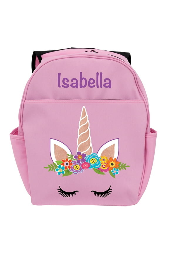Personalized Pink Happy Unicorn Backpack with Adjustable Shoulder Straps and Carrying Handle, 17" x 14"