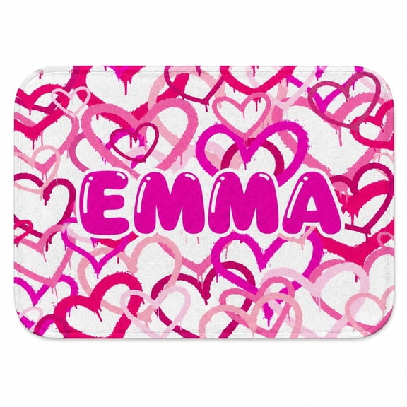 Personalized Pink Heart Doormat with Custom Name, Non-Slip Floor Mat, Printable Mat Fabric, 2 Sizes