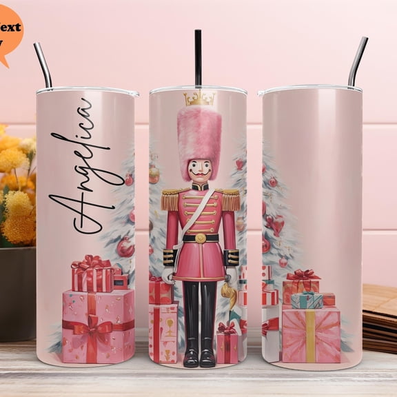 Personalized Pink Nutcracker Christmas Tumbler, Stainless Steel, 20 oz