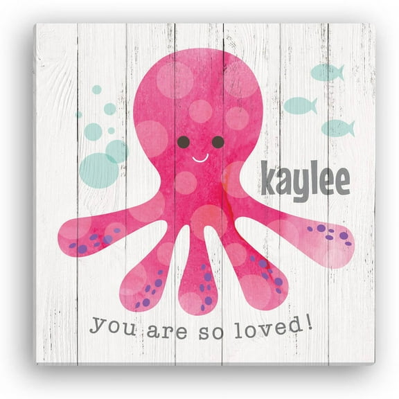 Personalized Pink Octopus 16x16 Canvas