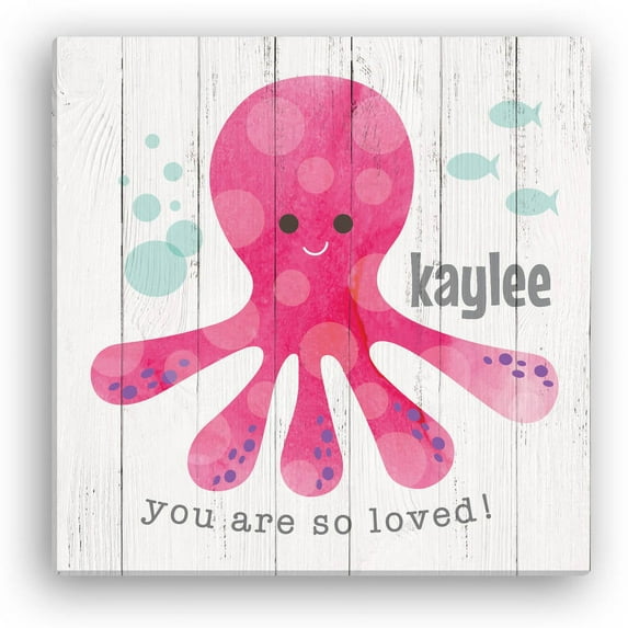 Personalized Pink Octopus 16x16 Canvas