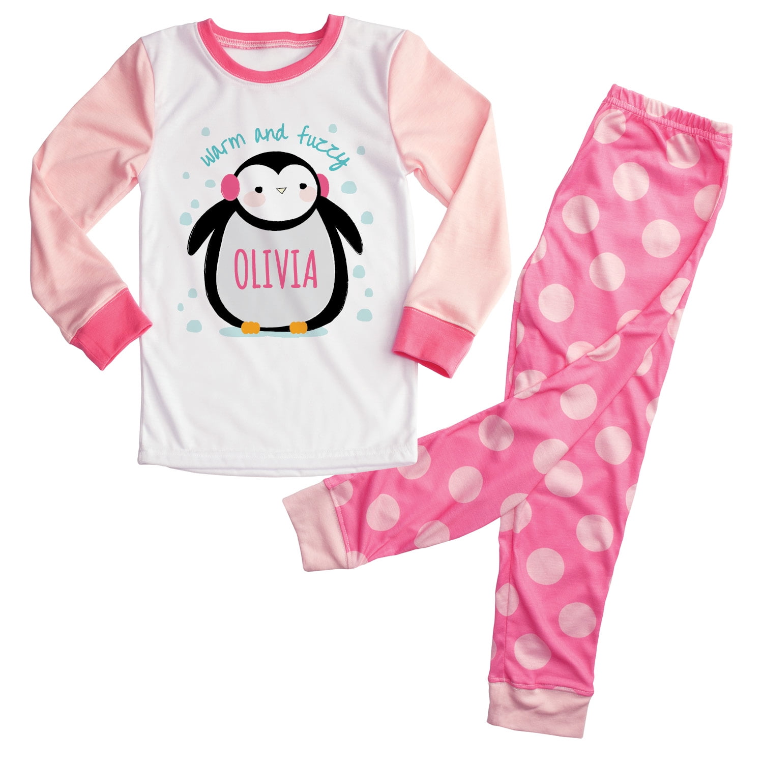 Personalized Pink Penguin Girls Pajamas