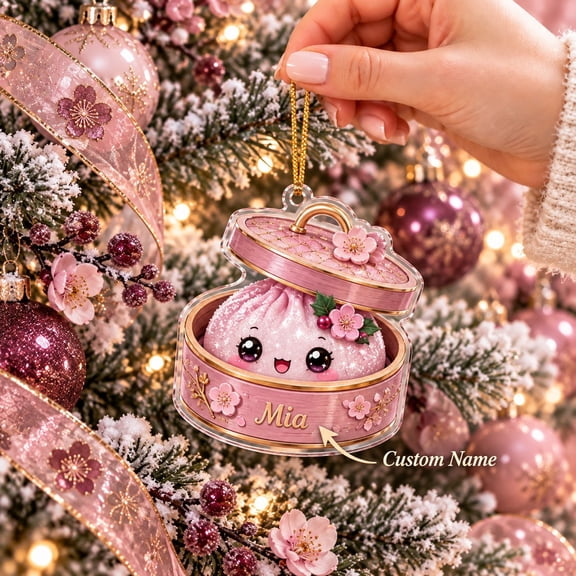Personalized Pink Sugarplum Bao Christmas Ornament for Dumpling Lovers