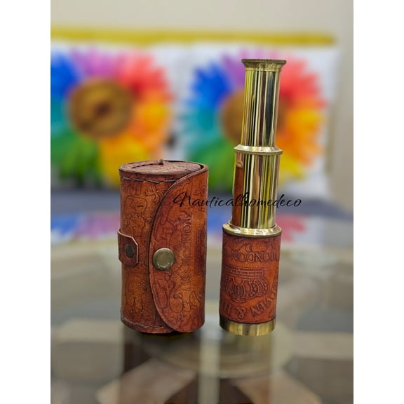 Personalized Pirate Brass Telescope - 6" Handheld Telescope with Leather Case - Nautical Marine Gift for Christmas & New Year - Without Engraving
