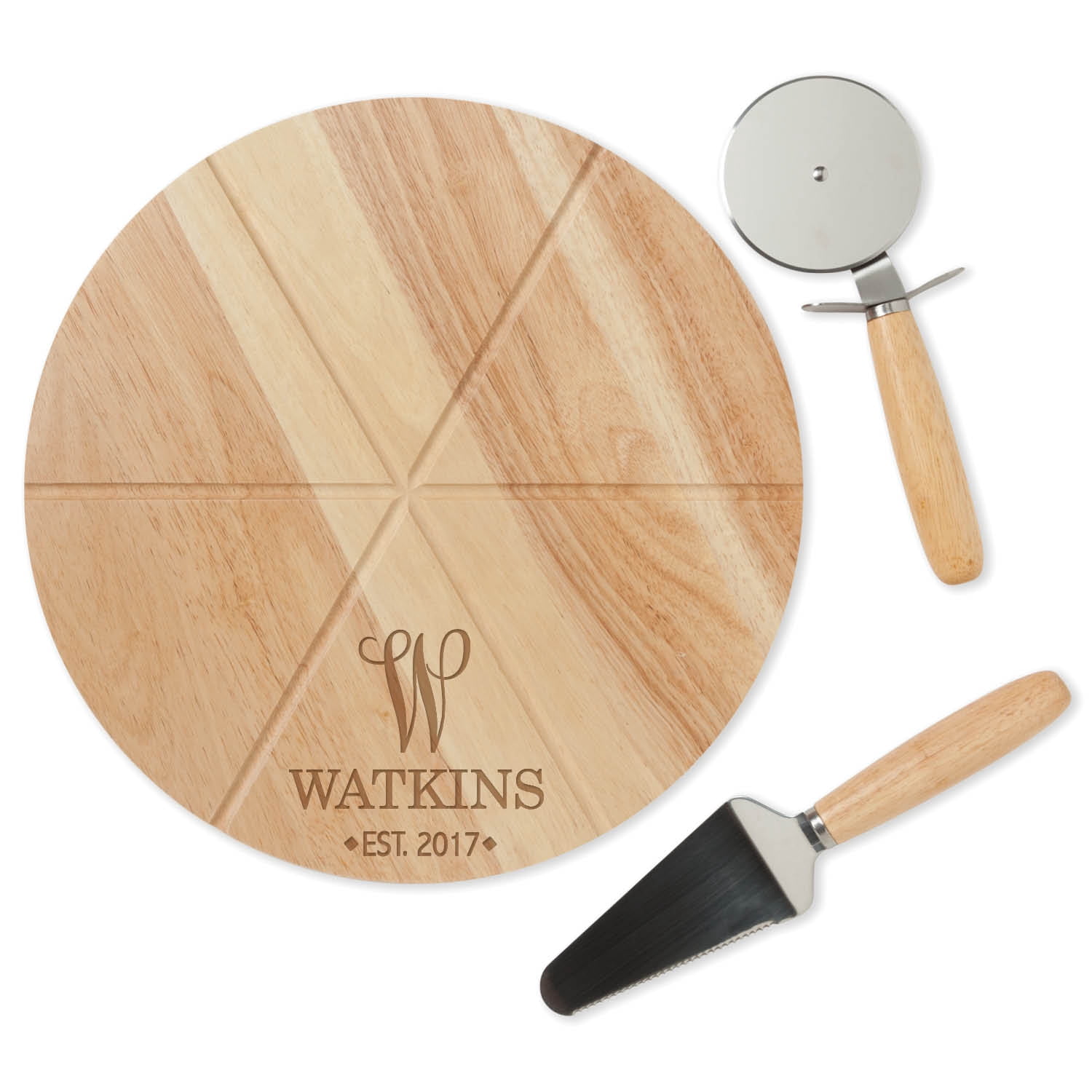Personalized Pizza Board With Two Utensils - Our Family