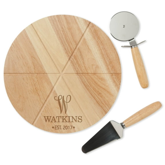 Personalized Pizza Board With Two Utensils - Our Family