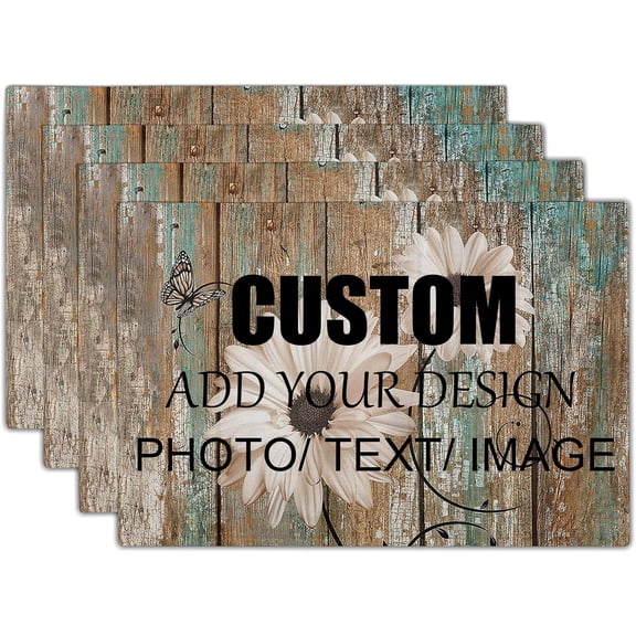 Personalized Placemats Set of 4 Customized Photo Seasonal Linen Place Mat Add Picture Text Name Logo Double Sided Washable Table Mats for Dining Kitchen Tabletop Festival Holiday Decor