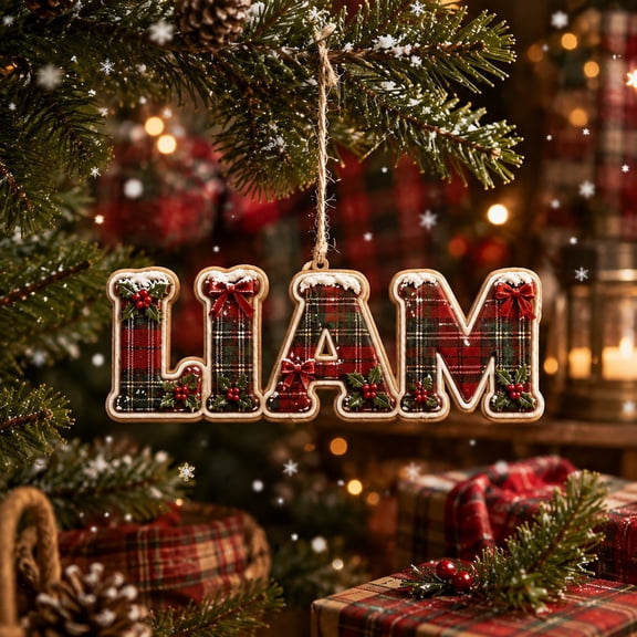 Personalized Plaid Name Ornament for Christmas Tree Decor