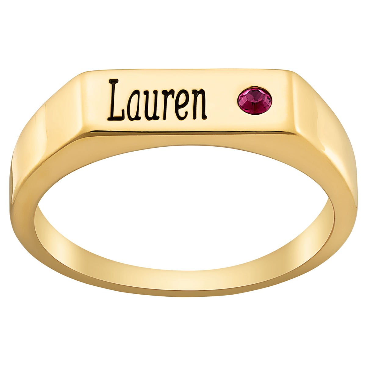 Personalized Planet 14K Gold Plated Engraved Name and Birthstone Rectangle Ring ,Women's