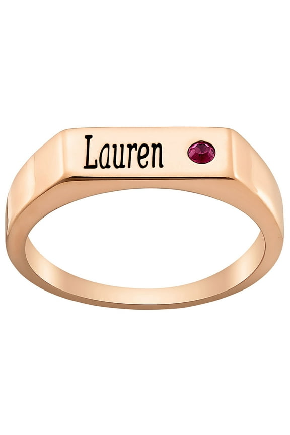 14K Rose Gold Plated Engraved Name and Birthstone Rectangle Ring ,Women's