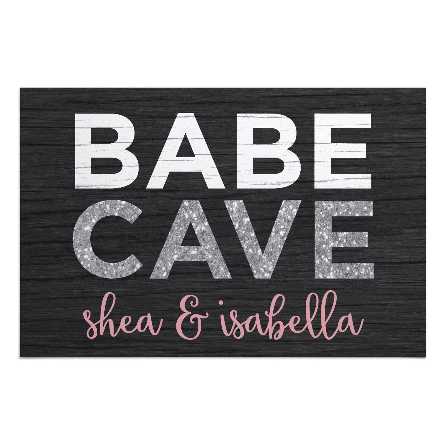 Personalized Planet 27x18 Babe Cave Doormat with Custom Personalization Printed on Black Rectangular 1/4” Thick Non Slip Mat for Kitchen Hallway Deck or Porch