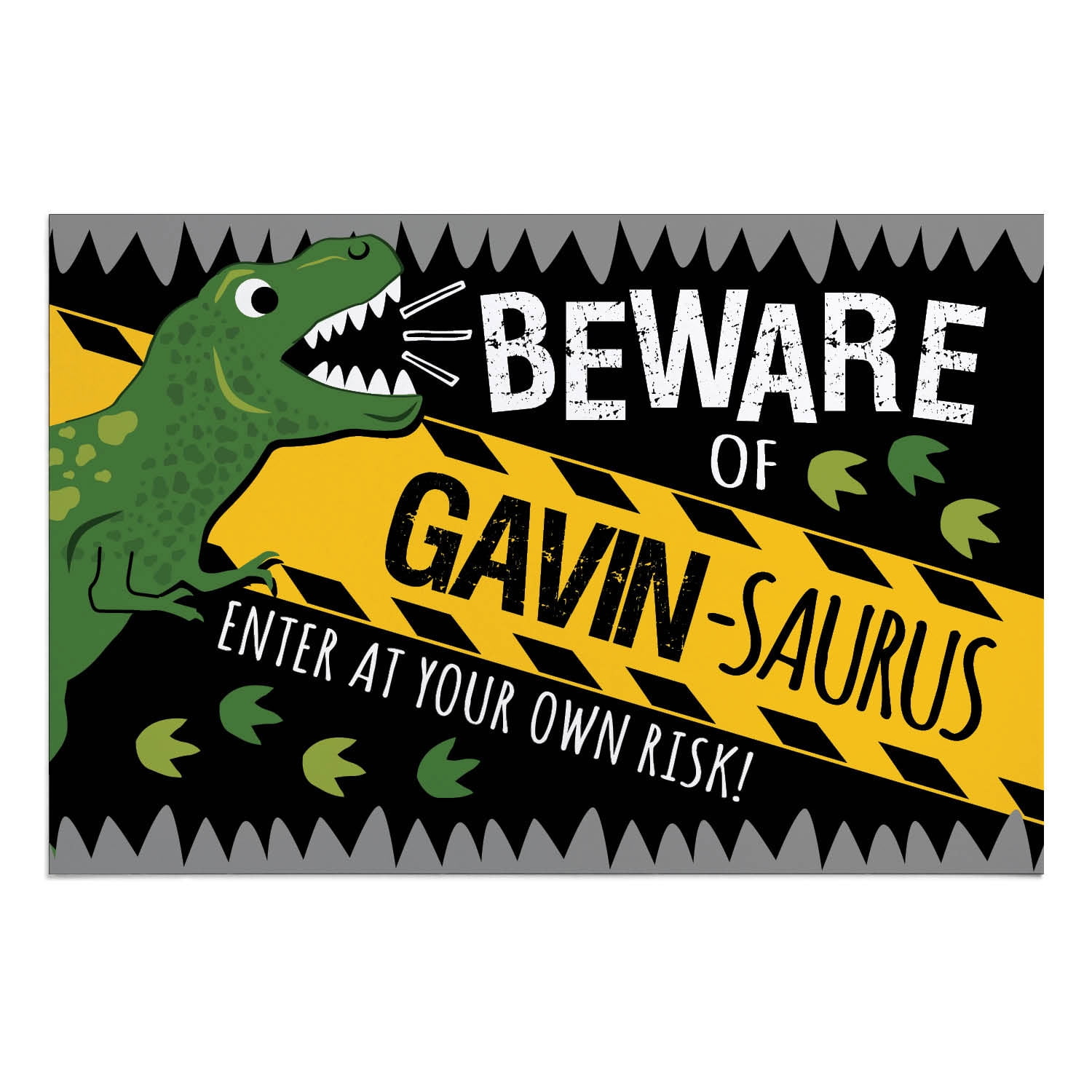 Personalized Planet 27x18 Beware Of Saurus Enter At Your Own Risk Bedroom Doormat with Custom Name Printed on Colorful Rectangular 1/4” Thick Non Slip Mat for Kids Room