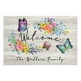 thumbnail image 1 of Personalized Planet 27x18 Butterfly Welcome Doormat with Custom Family Name Printed on Tan Rectangular 1/4” Thick Non Slip Mat for Kitchen Hallway Deck or Porch, 1 of 6