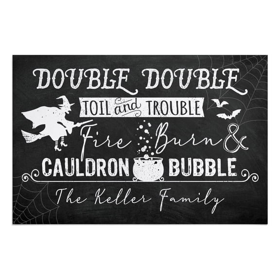 Personalized Planet 27x18 Double Double Toil and Trouble Fire Burn & Cauldron Bubble Halloween Doormat with Custom Name Printed on Black Rectangular 1/8” Thick Non Slip Mat for Deck or Porch