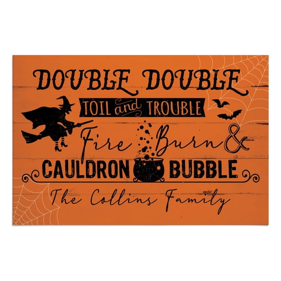 Personalized Planet 27x18 Double Double Toil and Trouble Fire Burn & Cauldron Bubble Halloween Doormat with Custom Name Printed on Orange Rectangular 1/8” Thick Non Slip Mat for Deck or Porch
