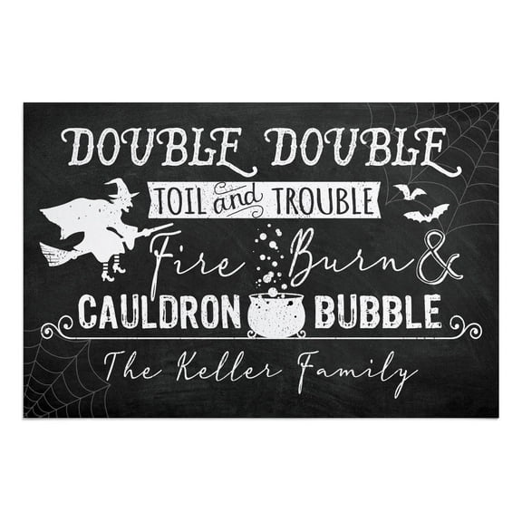 Personalized Planet 27x18 Double Double Toil and Trouble Fire Burn & Cauldron Bubble Halloween Doormat with Custom Name Printed on Black Rectangular 1/4” Thick Non Slip Mat for Deck or Porch