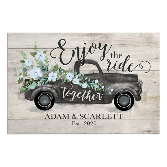 Personalized Planet 27x18 Enjoy the Ride Together Vintage Pickup Truck Personalized Doormat on Durable Indoor Outdoor 1/8" Thick Low Profile Mat with Non Slip Rubber Backing