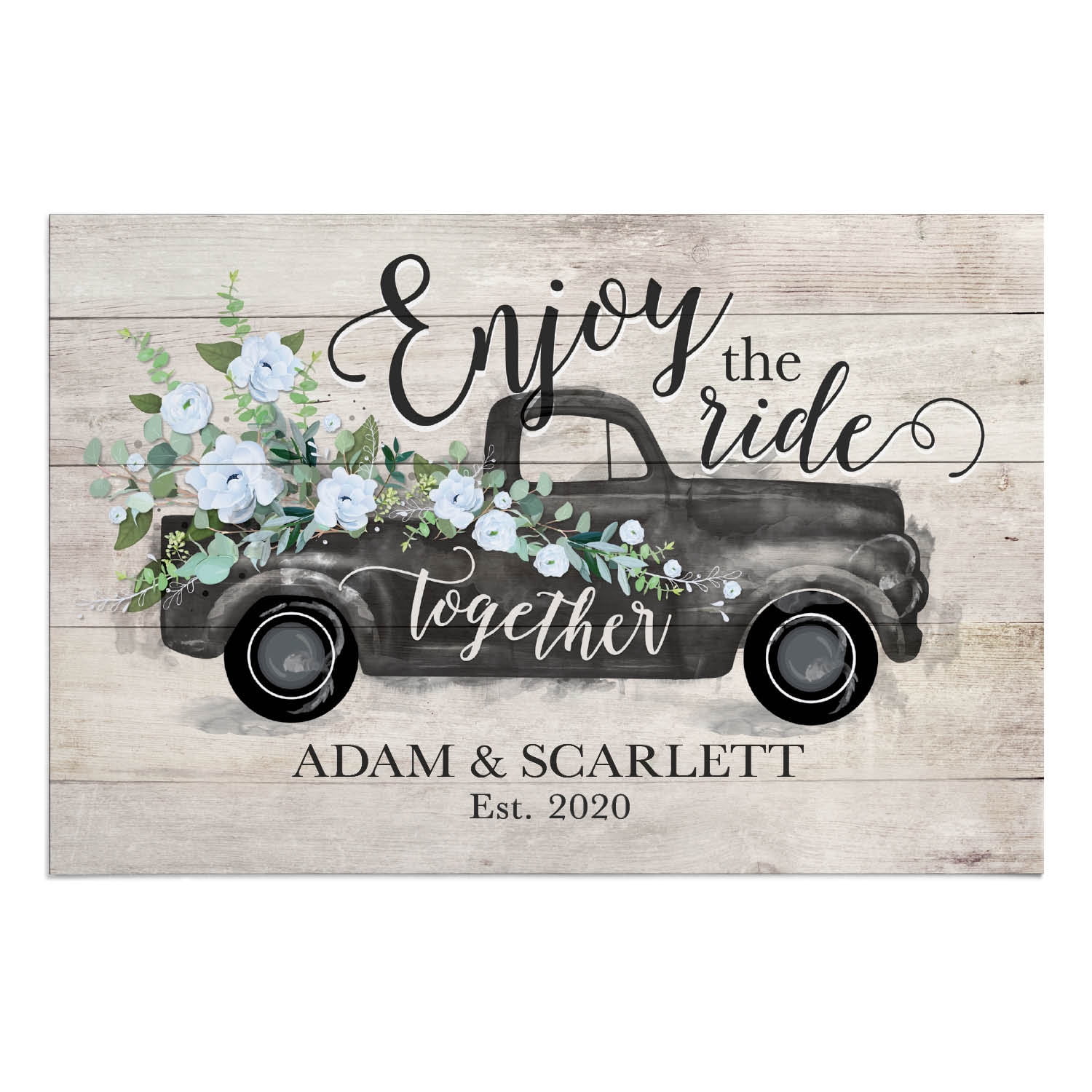 Personalized Planet 27x18 Enjoy the Ride Together Vintage Pickup Truck Personalized Doormat on Durable Indoor Outdoor 1/8" Thick Low Profile Mat with Non Slip Rubber Backing