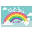 thumbnail image 1 of Personalized Planet 27x18 Girls Rainbow Bedroom Doormat with Custom Name Printed on Blue Rectangular 1/4” Thick Non Slip Mat with Clouds and Hearts Design, 1 of 6