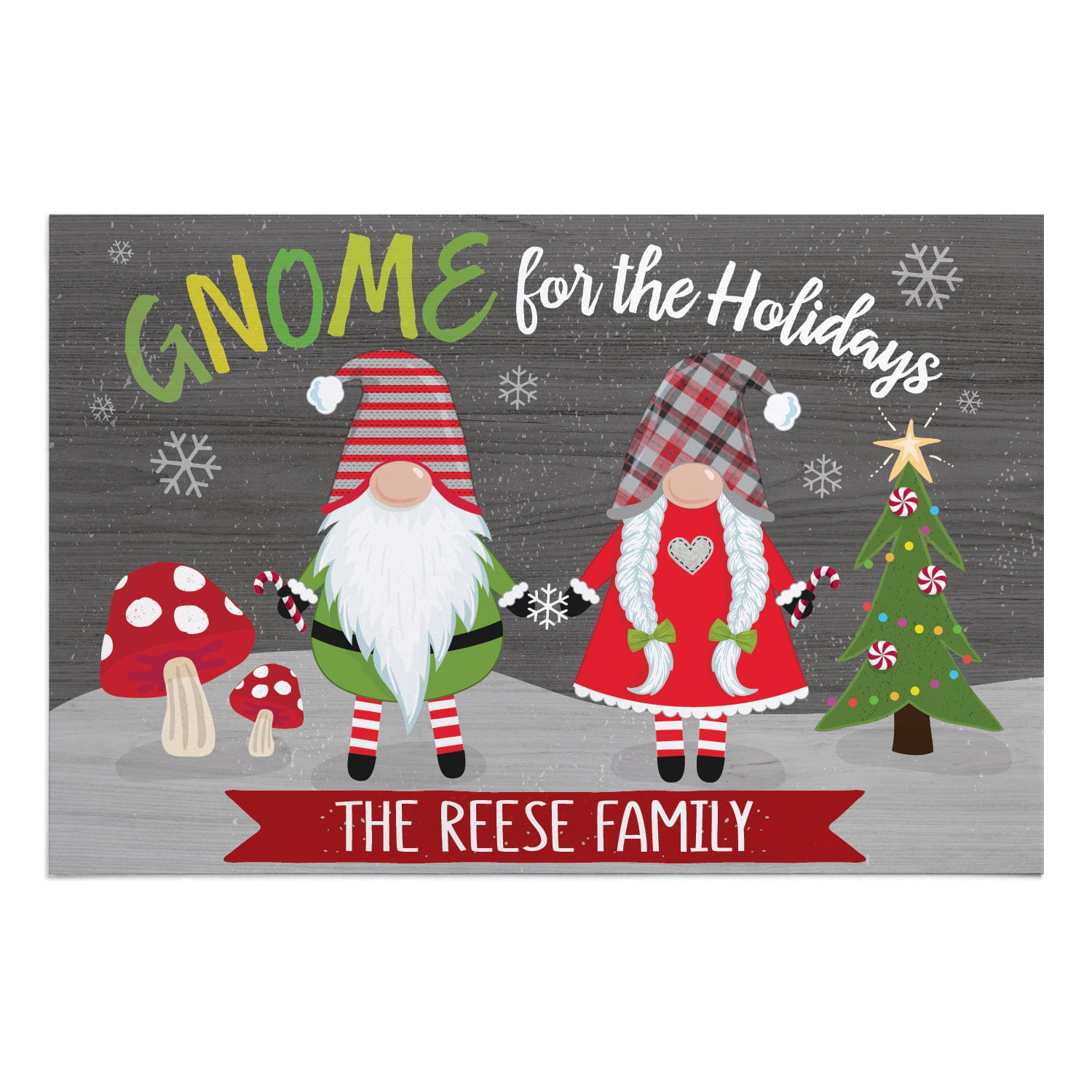 Personalized Planet 27x18 Gnome For The Holidays Christmas Doormat with Custom Family Name Printed on Colorful Rectangular 1/8” Thick Non Slip Mat for Kitchen Hallway Deck or Porch