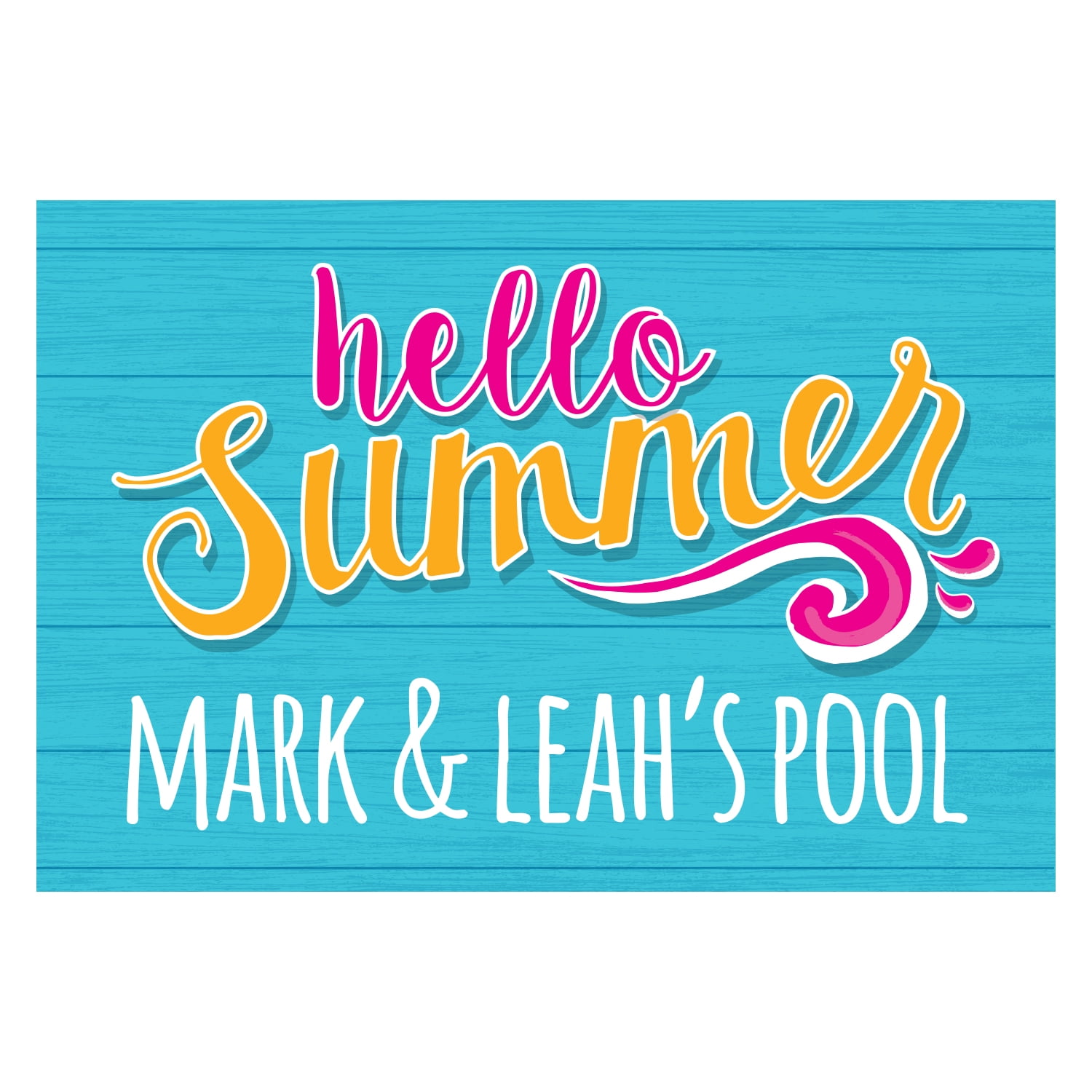 Personalized Planet 27x18 Hello Summer Doormat with Custom Personalization Printed on Blue Rectangular 1/8” Thick Non Slip Mat for Kitchen Hallway Deck or Porch