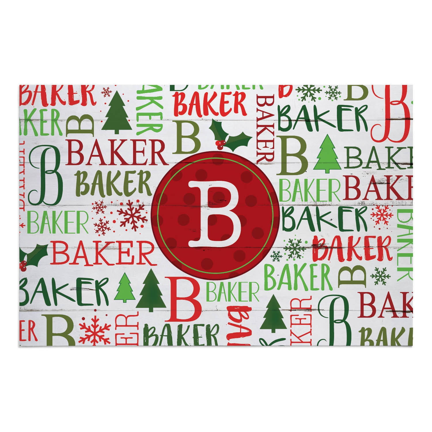 Personalized Planet 27x18 Holiday Family Name & Initial Christmas Doormat with Custom Personalization Printed on White Rectangular 1/4” Thick Non Slip Mat for Kitchen Hallway Deck or Porch