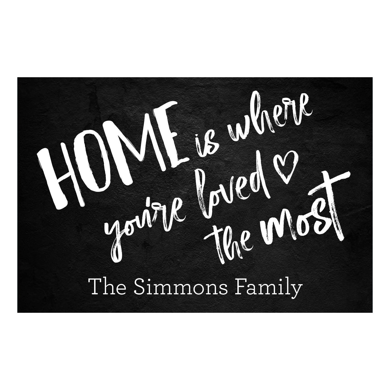 Personalized Planet 27x18 Home is Where You're Loved the Most Doormat with Custom Family Name Printed on Black Rectangular 1/4” Thick Non Slip Mat for Kitchen Hallway Deck or Porch