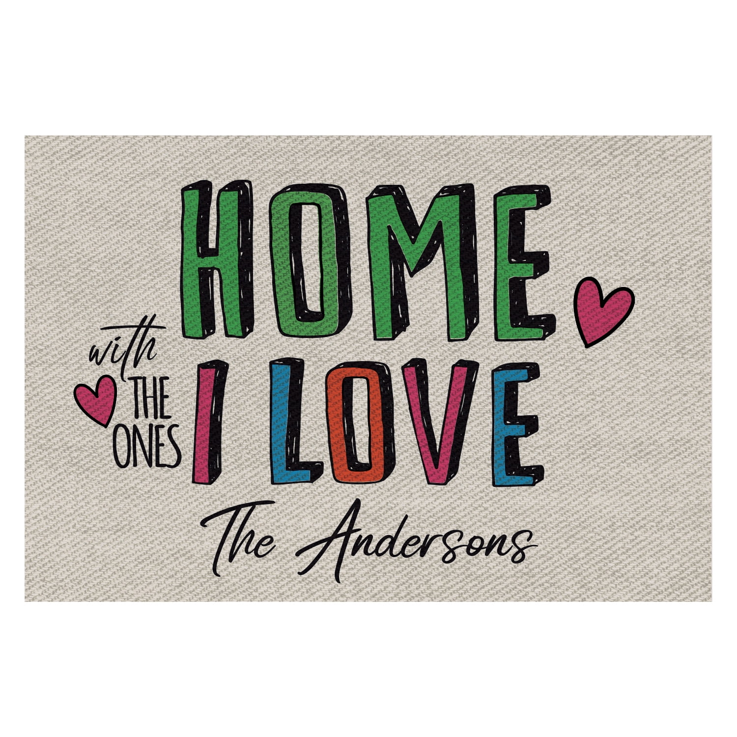 Personalized Planet 27x18 Home With The Ones I Love Doormat with Custom Family Name Printed on Gray Rectangular 1/4” Thick Non Slip Mat for Kitchen Hallway Deck or Porch