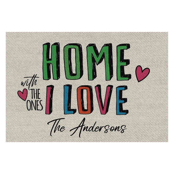 Personalized Planet 27x18 Home With The Ones I Love Doormat with Custom Family Name Printed on Gray Rectangular 1/8” Thick Non Slip Mat for Kitchen Hallway Deck or Porch
