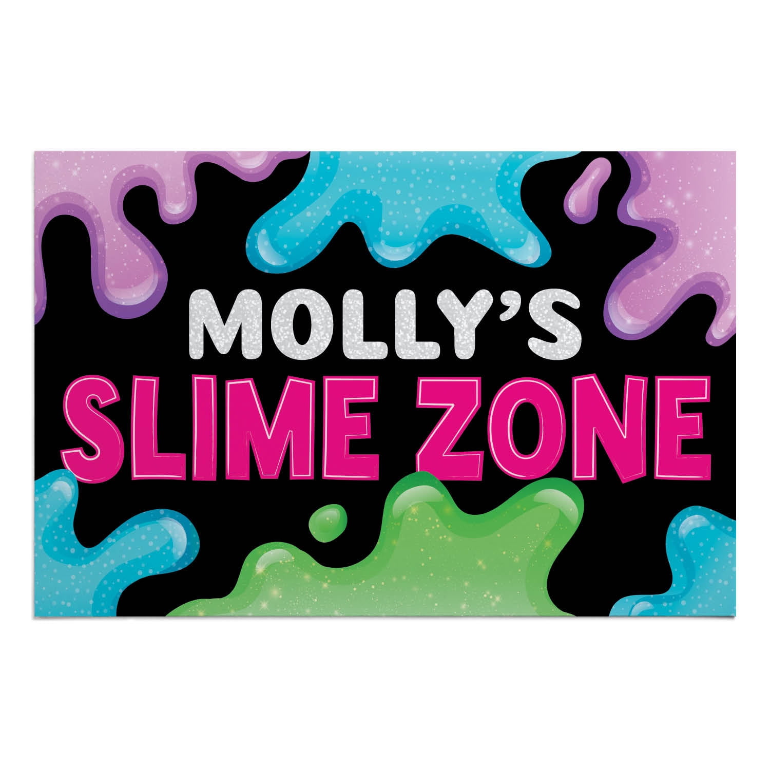 Personalized Planet 27x18 Kids Slime Zone Doormat with Custom Name Printed on Colorful Rectangular 1/8” Thick Non Slip Mat for Kitchen Hallway Deck or Porch