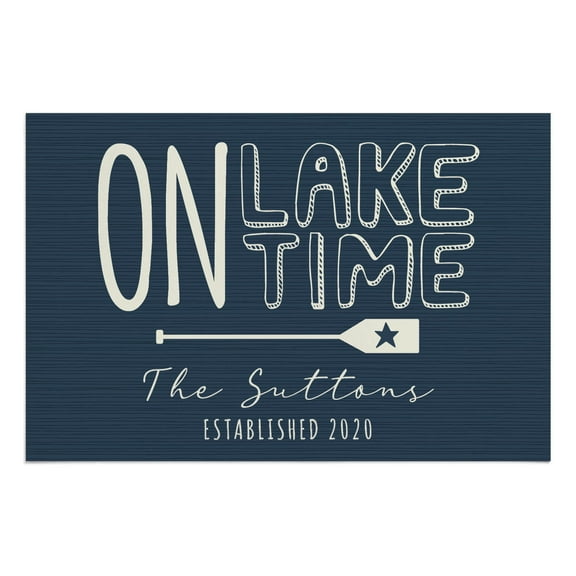 Personalized Planet 27x18 On Lake Time Doormat with Custom Personalization Printed on Blue Rectangular 1/4” Thick Non Slip Mat for Kitchen Hallway Deck or Porch
