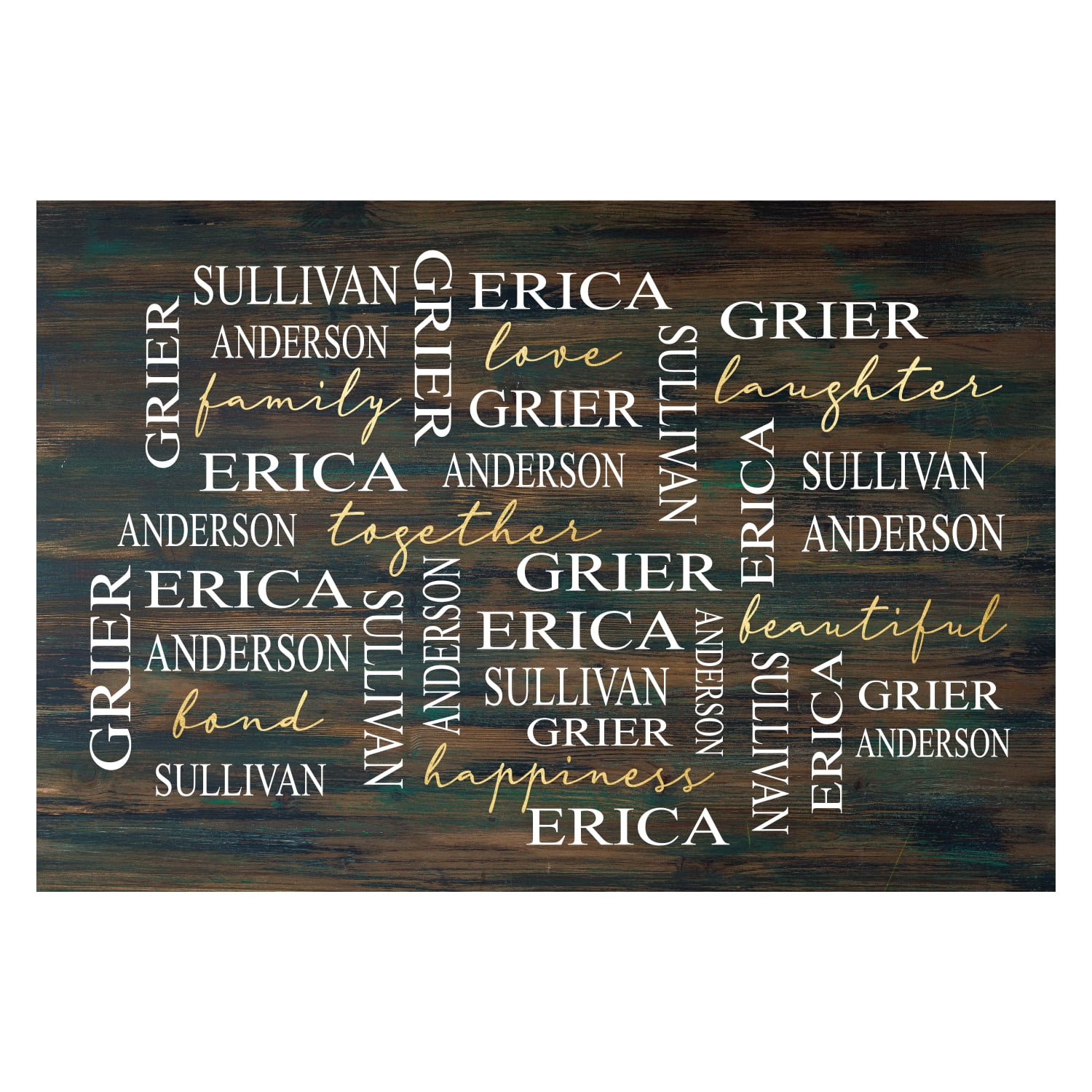 Personalized Planet 27x18 Love Laughter Beautiful Together Happiness Family of 4 Doormat with Custom Names Printed on Brown Rectangular 1/4” Thick Non Slip Mat for Kitchen Hallway Deck or Porch